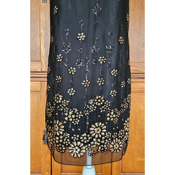 Max Studio Specialty Sz S Whimsigoth‎ Chic VTG Black Gold Halter Sequin Dress - Picture 4 of 13